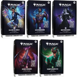 Magic The Gathering – Foundations | Commander Decks – Box com os 5 Decks